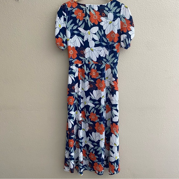Lulus Pretty Poppies Navy Blue Floral Print Sheer Midi Dress EUC Size - S - Picture 7 of 13